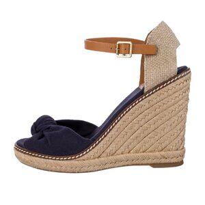 Tory Burch Macy Linen Navy Espadrille Wedge Sandal